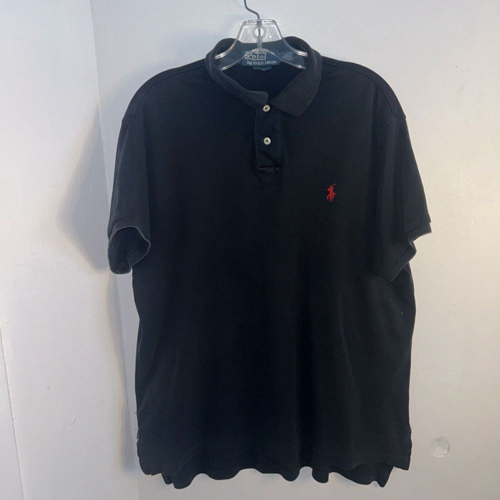 Polo Ralph Lauren Black Polo Red Logo Shirt Men's Size L Soft Cotton